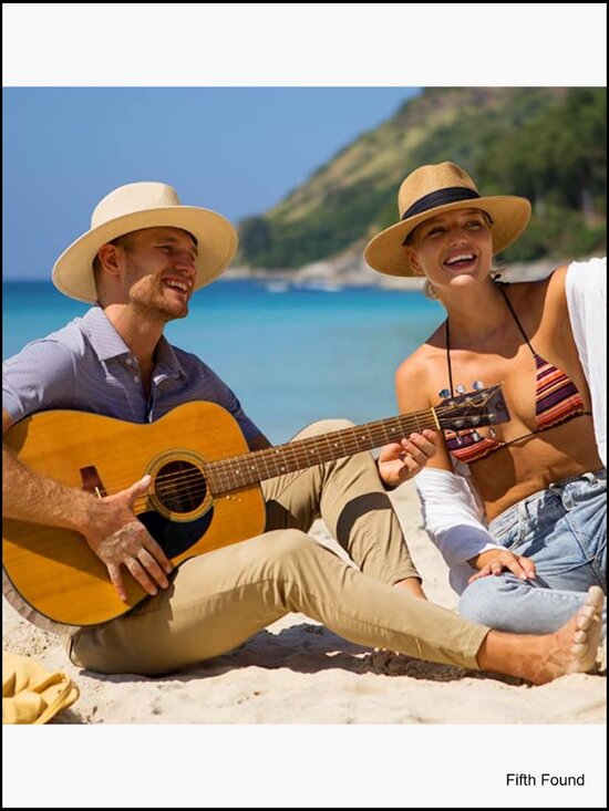 Wide Brim Straw Panama Fedora Hat UPF Sun Protection Foldable Summer Beach main image 5